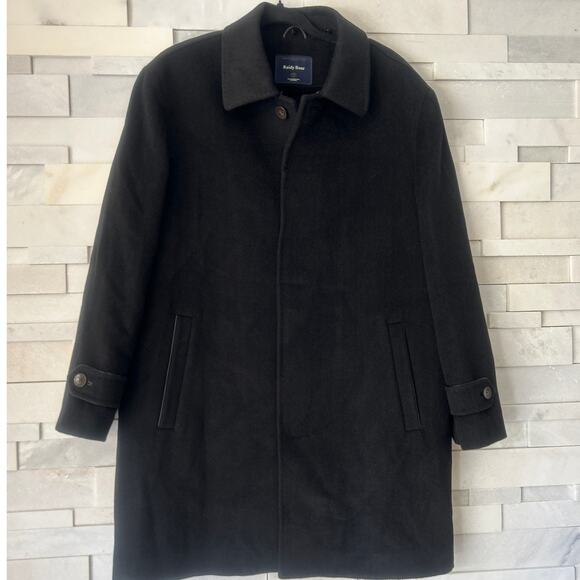 RAIDY BOER Men's Wool Removable Fur Collar Leather Trim Black Coat 38 US/48 EU - Picture 3 of 10